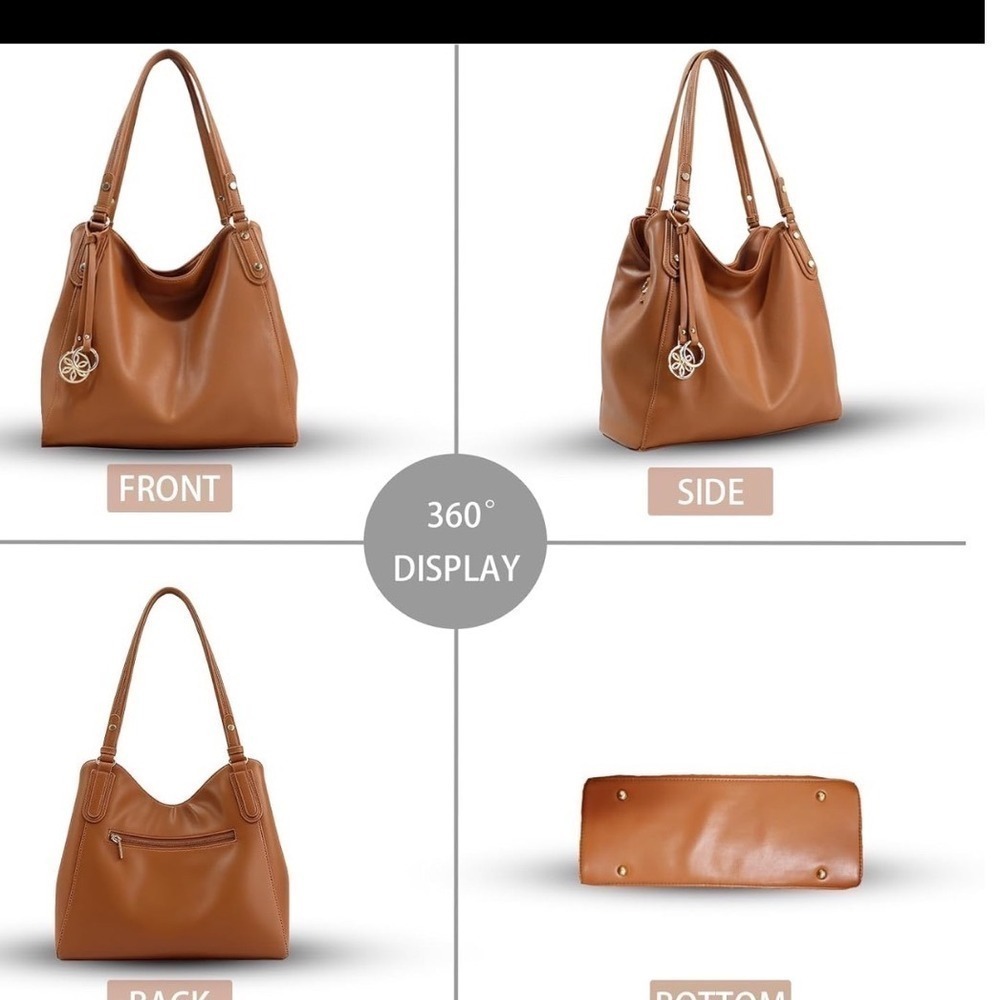Classic caramel brown faux leather shoulder bag - Picture 7 of 8